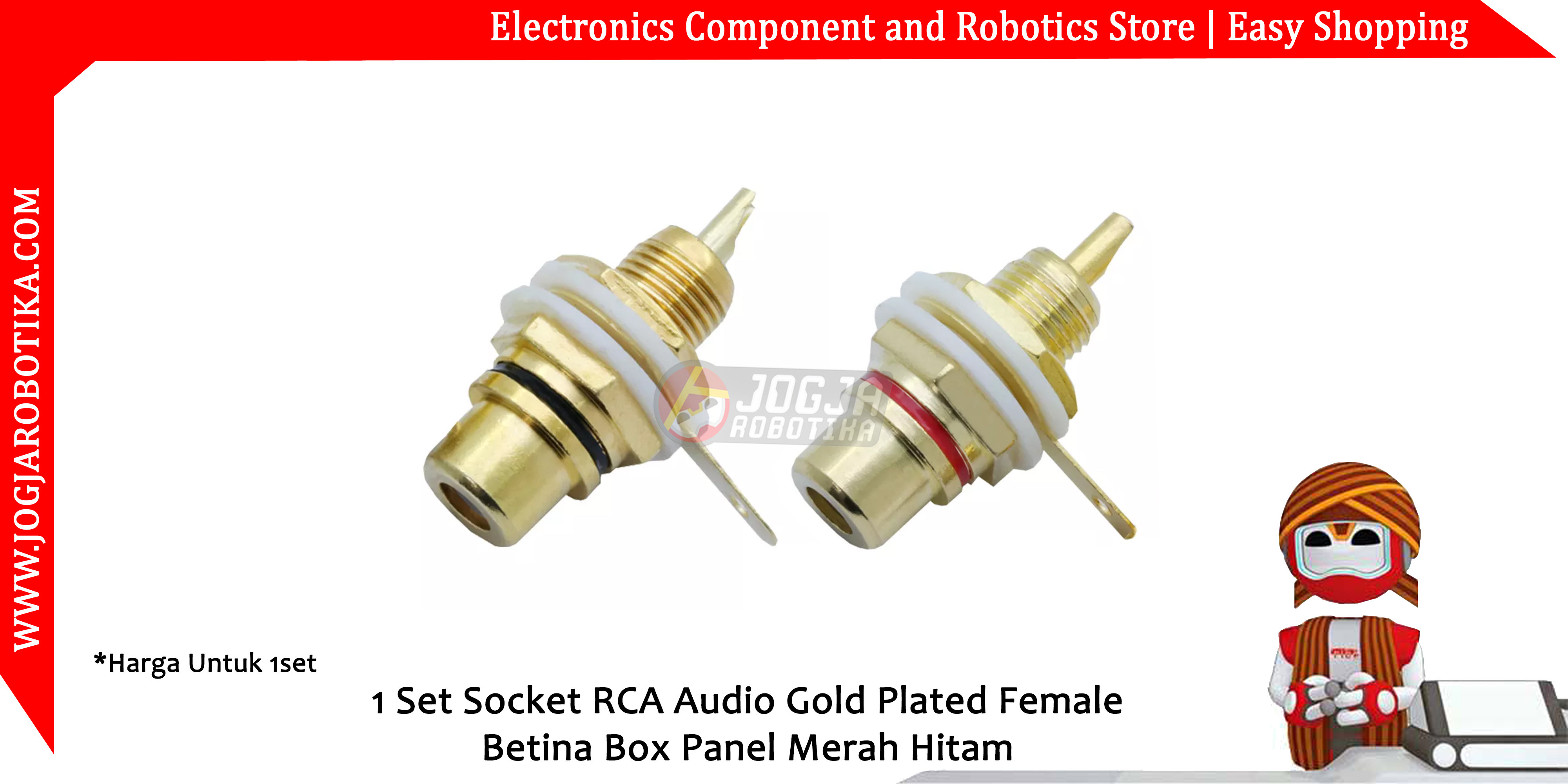 1 Set Socket RCA Audio Gold Plated Female Betina Box Panel Merah Hitam