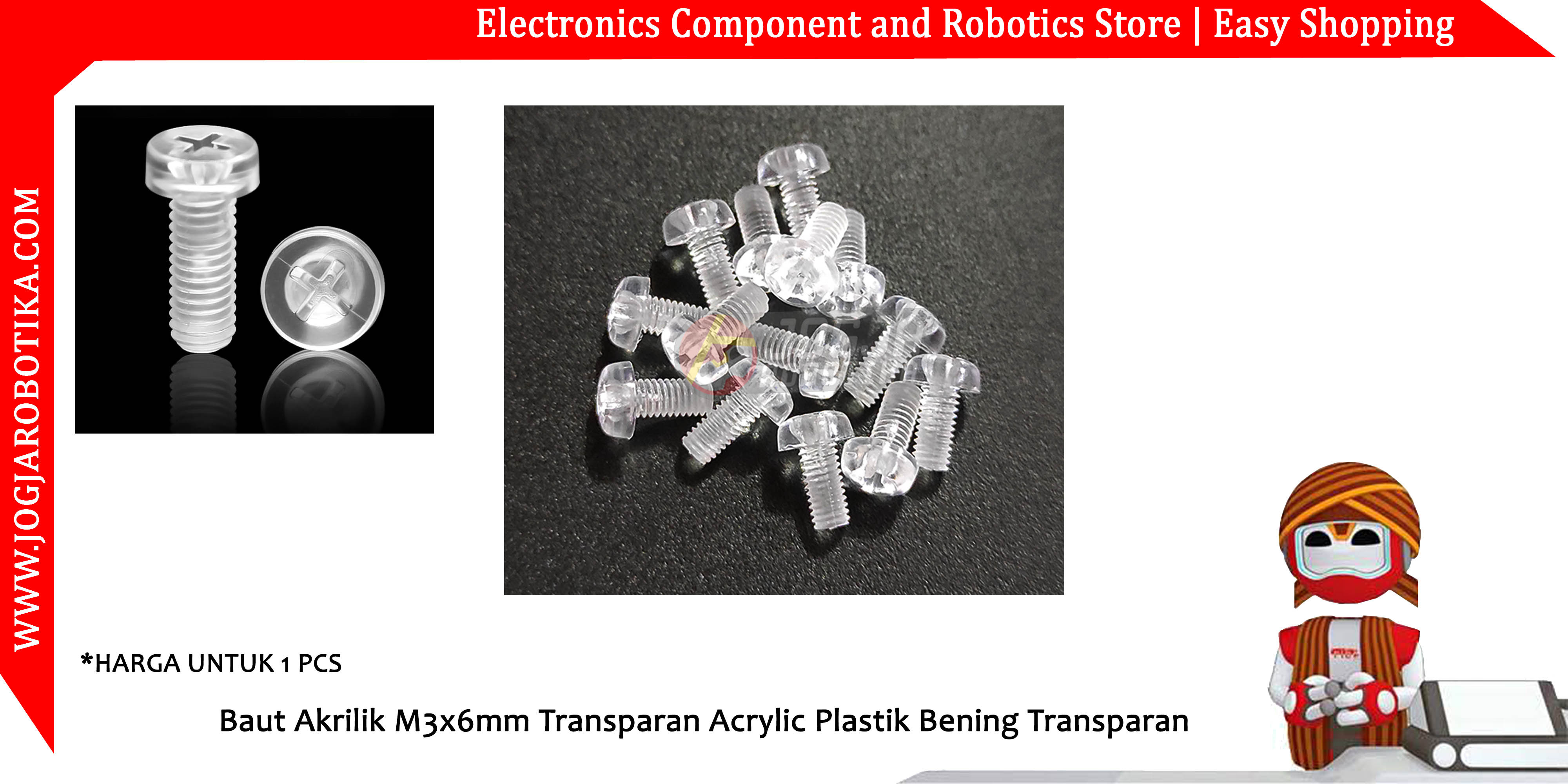 Baut Akrilik M3x6mm M3x6 Acrylic Plastik Bening Transparan