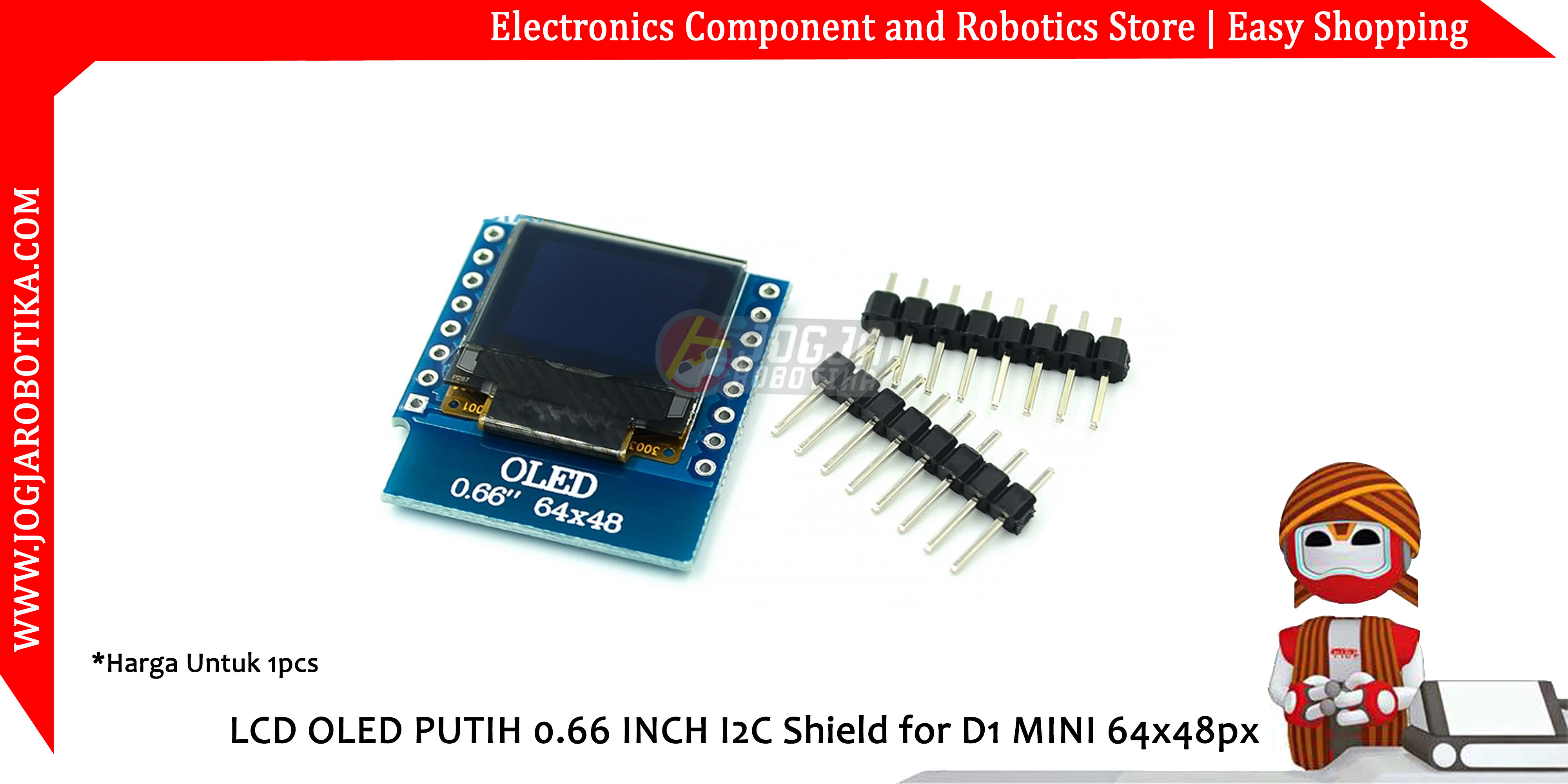 LCD OLED PUTIH 0.66 INCH I2C Shield for D1 MINI 64x48px